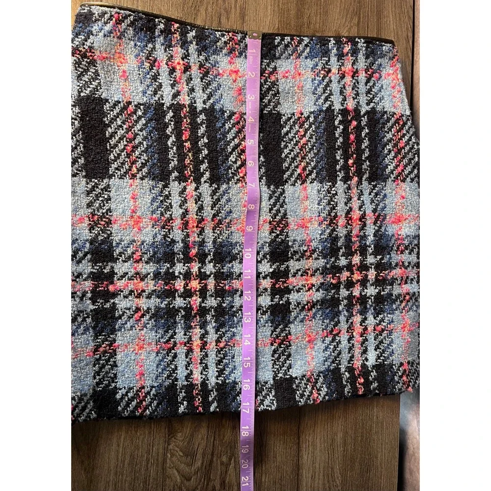 Orsay Tweed Plaid Mini Skirt Blue Pink Black Faux Leather Trim Size EUR 36 US 4 - Picture 9 of 9